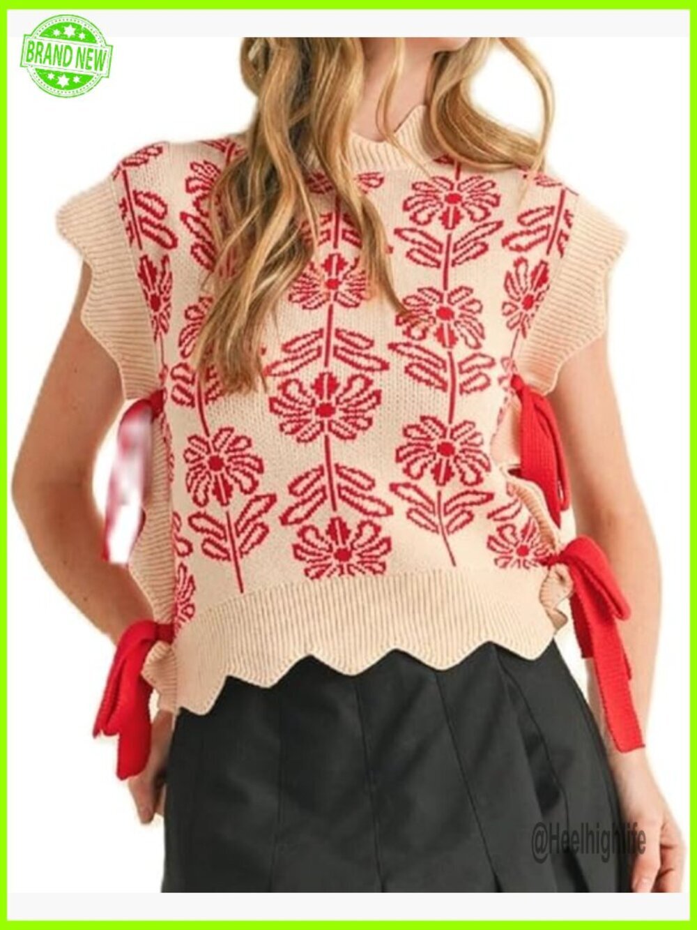 Y2K Graphic Sweater Vest Side Tie Knit Tank Top Sleeveless Pullover